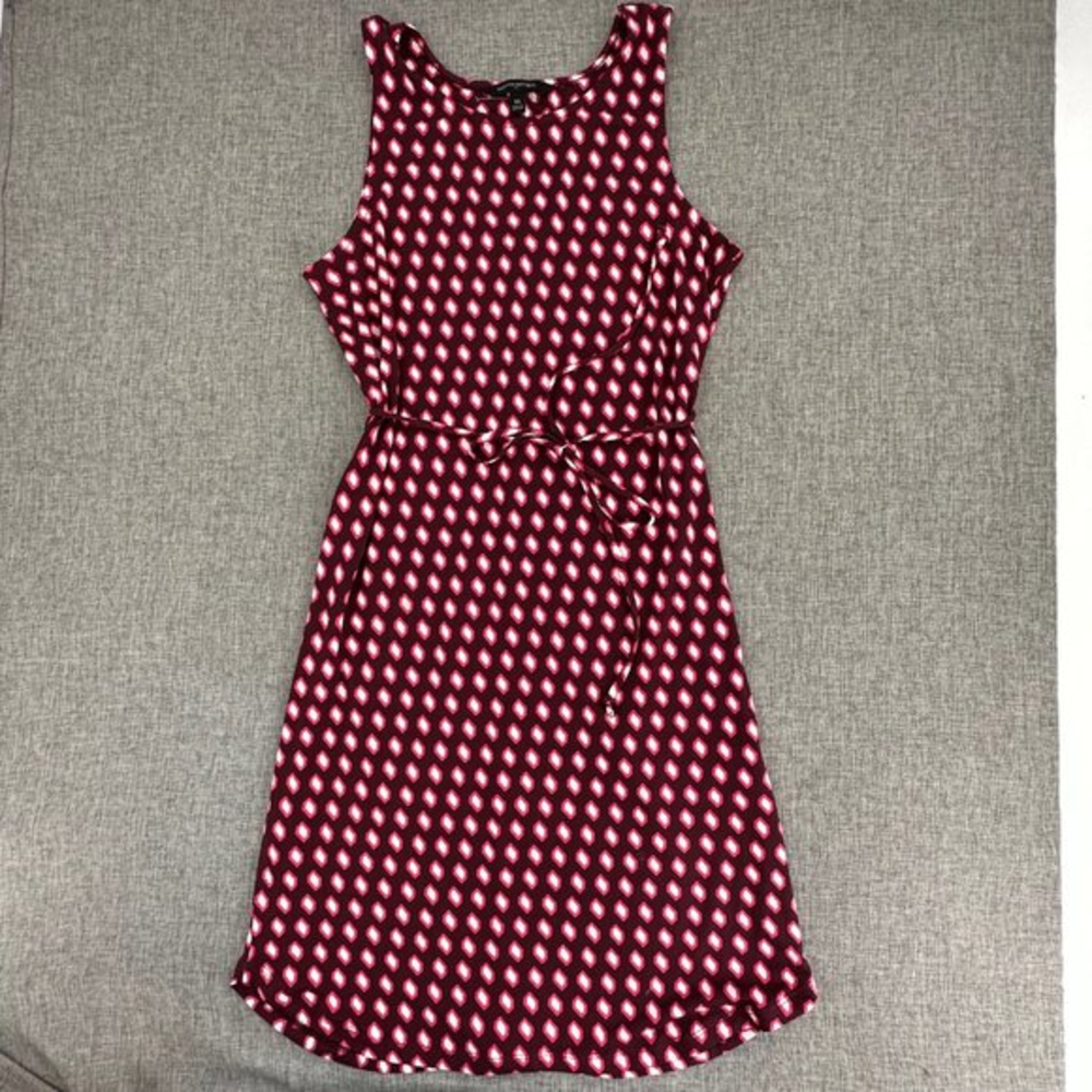 Banana Republic Midi Dress Sleeveless Round Neck XS Maroon Red White Strap‎ Belt